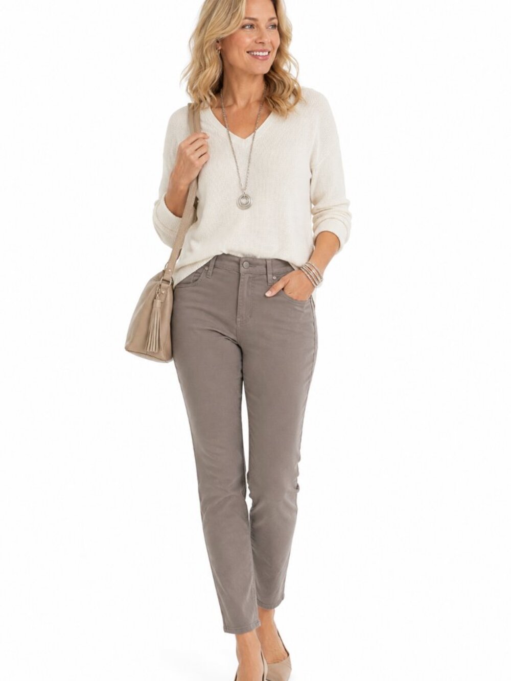 Chico's So Slimming Girlfriend Ankle Pants Taupe Brown Size 00 Regular Stretch